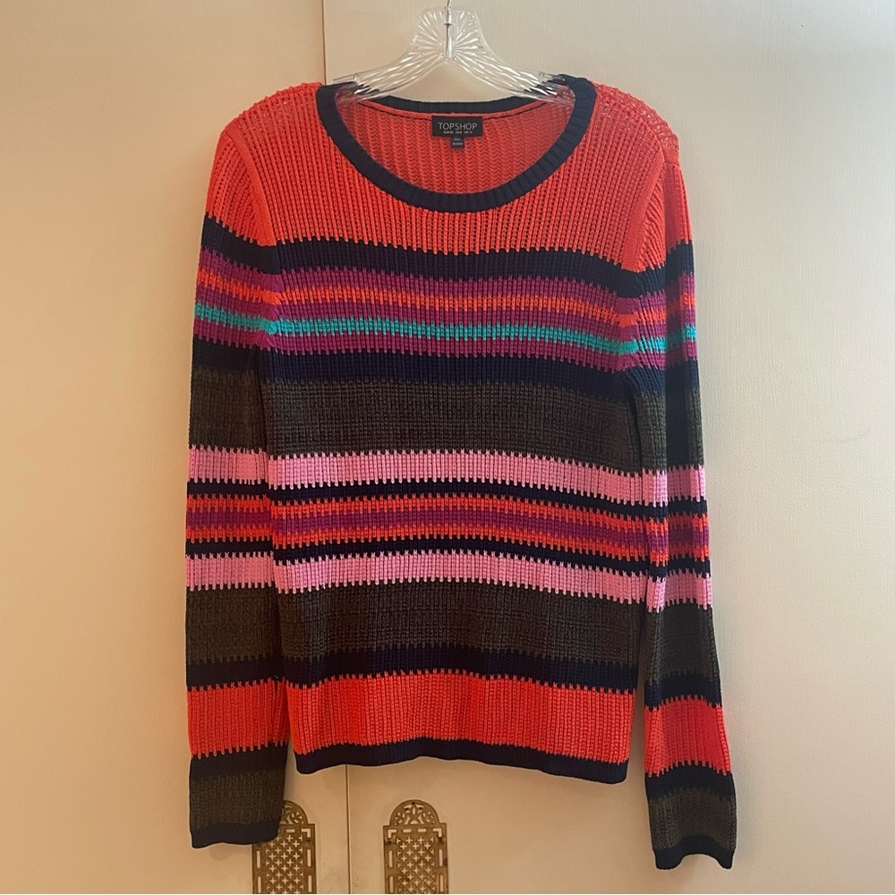 Topshop Multicolored Striped Knit Sweater pullover NWOT size 8 medium - Picture 3 of 11